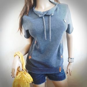 Gray DiY Hoodie Short Sleeve Sweatshirt S